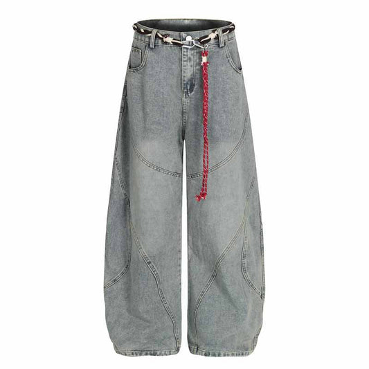 Streetwear Hip-Hop Deconstructed Patchwork Knife-Edge Jeans Unisex Loose Distressed Washed Vintage Wide-Leg Pants